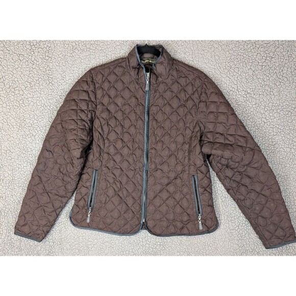 Eddie Bauer Jacket Women's L Goose Down Coat Diamond Quilted Puffer Winter Brown - Picture 1 of 13